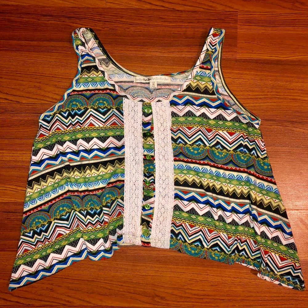 Colorful Tribal Flowy Tank Top Crop Pattern Medium